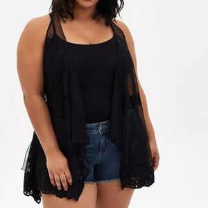 Torrid Black Embroidered Mesh Vest